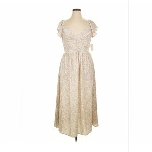 Maison Jules Cream Patterned Midi Dress with Flutter Sleeves 1X